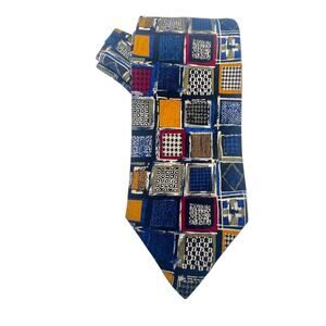 ECHO Silk Colorful Geometric Patterned Necktie 57" x 4" Yellow, Blue, Red Office